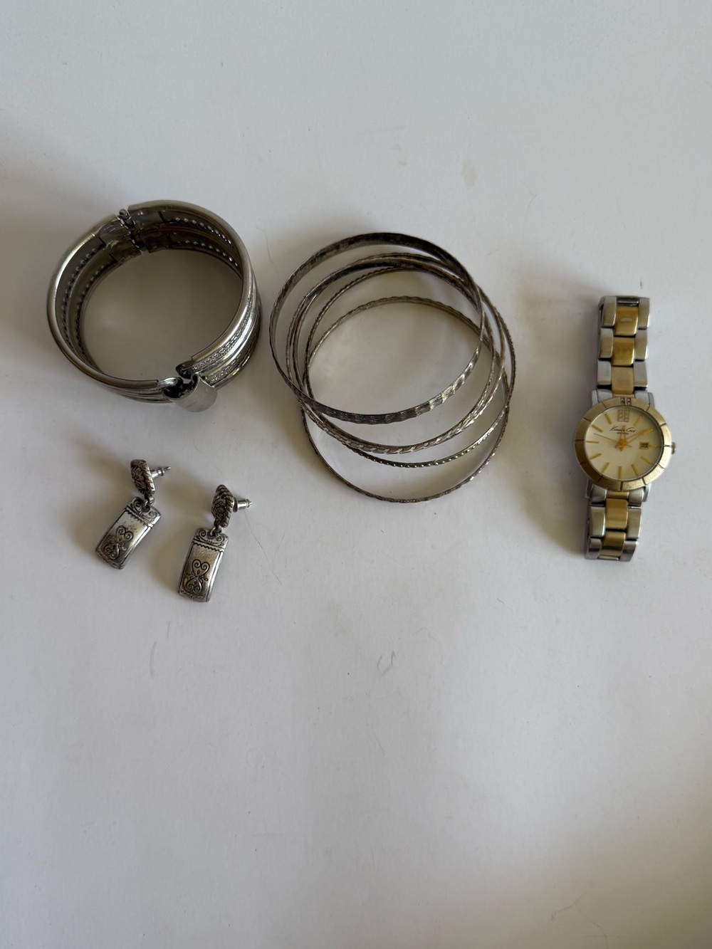 Set of 5 Silver Plate Bangle Bracelets Mixed Texture Stack Boho - Picture 7 of 16